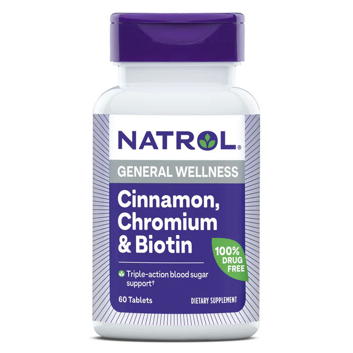 Natrol Cinnamon, Chromium & Biotin Blood Sugar Health 60 Таблеток